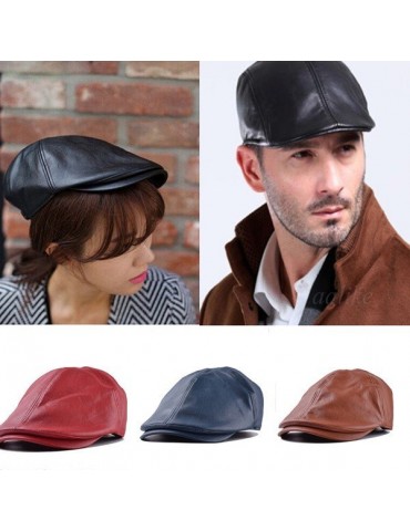 Men Women Artificial Leather Ivy Beret Cap Bonnet Newsboy Cabbie Gatsby Flat Golf Hat