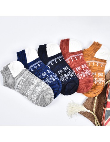 Mens Skin-friendly Print Fashion Vogue Cotton Boat Socks Casual Comfortable Short Tube Socks