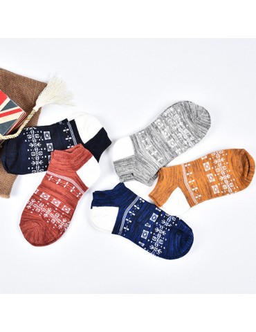 Mens Skin-friendly Print Fashion Vogue Cotton Boat Socks Casual Comfortable Short Tube Socks