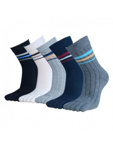 Men Casual Breathable Cotton Five Toe Socks Good Elastic Warm Stripe Tube Socks