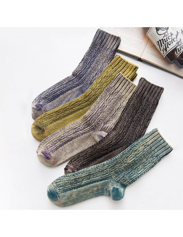 Mens Winter Warm Vintage Vogue Wool Matte Texture Socks Casual Sports Comfortable Middle Tube Socks