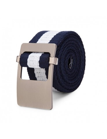 110cm Alloy Head Thick Weave Stripe Buckle Pants Strip Men's Canvas Belt