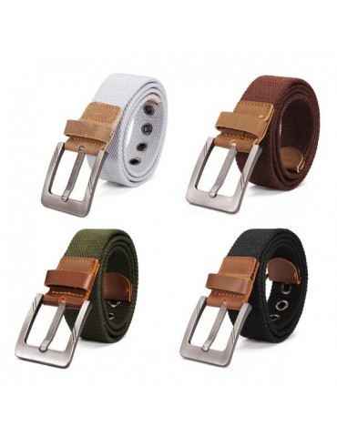 Mens Canvas Cowhide Trimmings Single Buckle Woven Belts