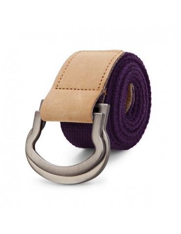 Double Ring Loop Canvas Men's Belt Alloy Leather Buckle Pants Strip