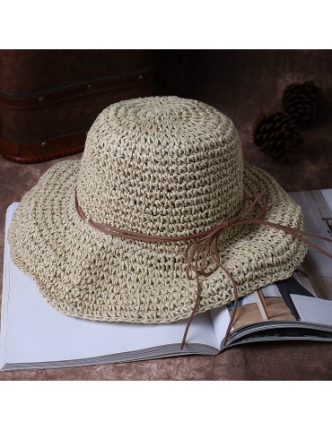 Women Foldable Sunscreen Anti-UV Bucket Straw Hat Outdoor Casual Travel Beach Sea Hat