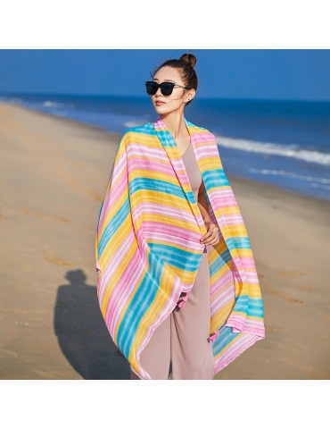 180CM Women's Cotton Stripe Sunshade Summer Beach Scarves Windproof Casual Soft Scarves