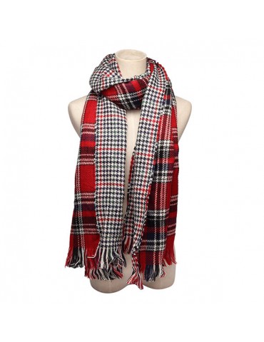 Women Colorful Plaid Double Faced Knitted Tweed Scarf Shawl