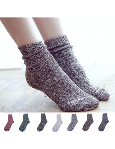 Women Retro Socks Winter Warm Foot Cotton Cord Knitted Mid-Calf Sock