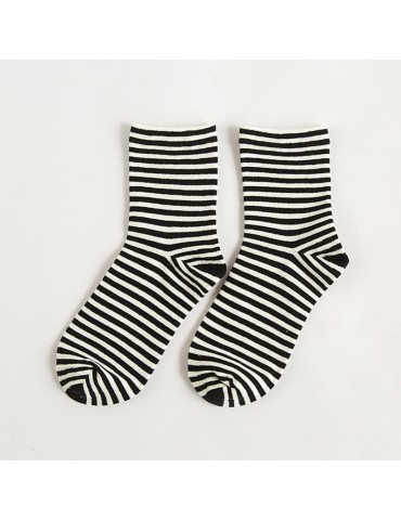 Women Simple Wool Wild Socks Stripe Mid-tube Warm Casual Soft Socks