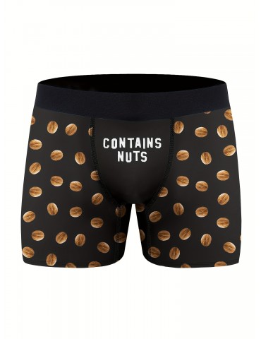 Contains Nuts Print Men's Fashion Novelty Boxer Briefs Shorts, Breathable Comfy High Stretch Boxer Trunks, Men's Underwear