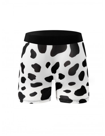 1pc Men's Cow Print Breathable Comfy Stretchy Boxer Briefs - Quick Drying Sports Trunks