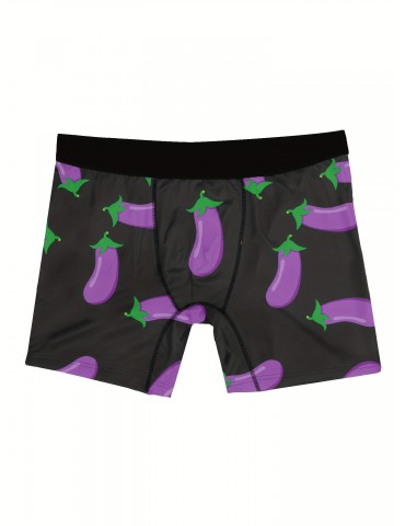 Men's Purple Eggplant Print Boxer Briefs - Breathable and Comfy High Stretch Trunks