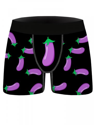 Men's Purple Eggplant Print Boxer Briefs - Breathable and Comfy High Stretch Trunks