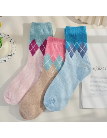 3 Pairs Colorblock Argyle Socks, Comfy & Breathable Mid Tube Socks, Women's Stockings & Hosiery