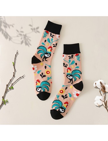 Music Festival Casual Crew Socks, Funny Colorful Chicken Pattern Mid Tube Socks, Women's Stockings & Hosiery