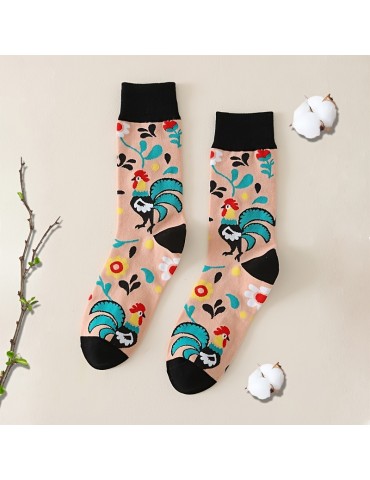 Music Festival Casual Crew Socks, Funny Colorful Chicken Pattern Mid Tube Socks, Women's Stockings & Hosiery