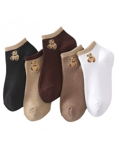 Women's 5 Pairs Cute Graphic Ribbed Knit Breathable Ankle Socks