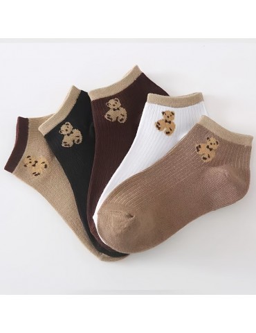 Women's 5 Pairs Cute Graphic Ribbed Knit Breathable Ankle Socks